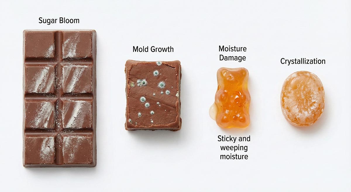 Confectionery products showing signs of spoilage