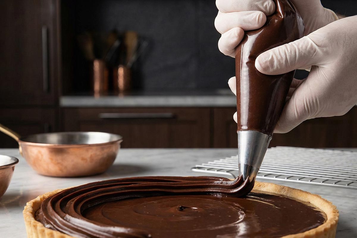 Professional dark chocolate ganache