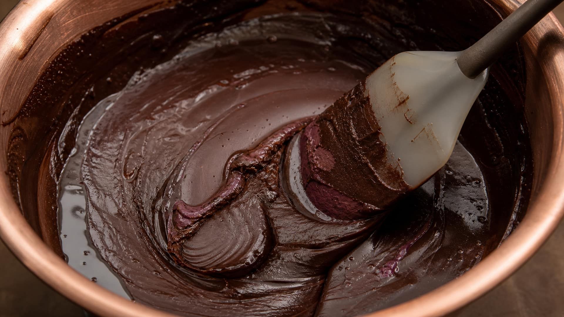 Fruit puree being incorporated into chocolate ganache