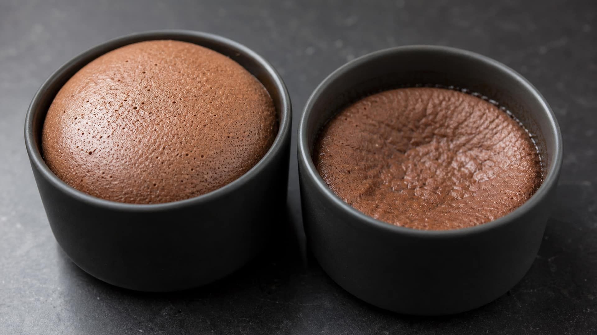 A collapsed chocolate mousse with a deflated, weeping surface.